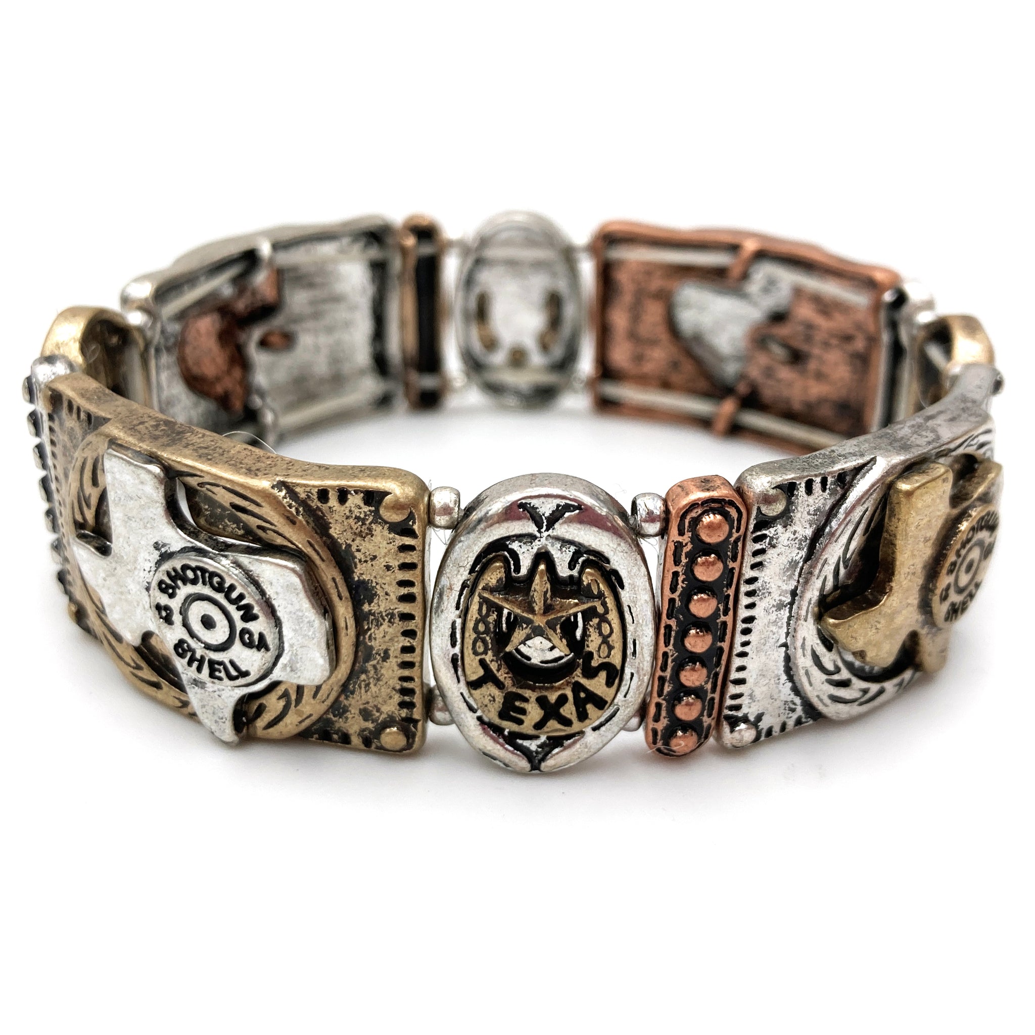 Texas Star Horseshoe Shotgun Bullet Western Stretch Bracelet