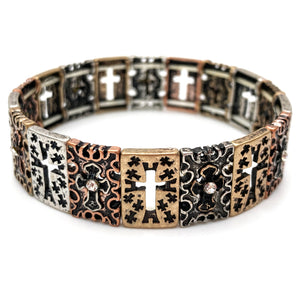 Cross Pattern Tri-Tone Stretch Bracelet