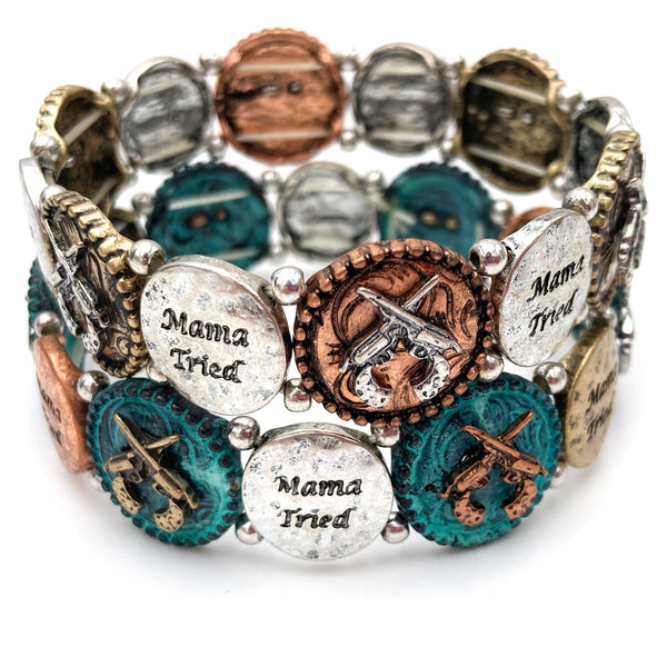 Mama Tried Pistol Gun Western Stretch Bracelet