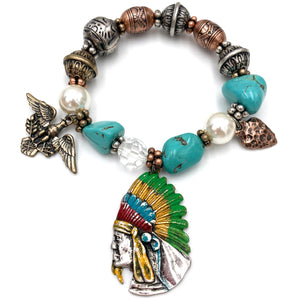 Indian Chieftain Native Charms Copper Turquoise Bracelet