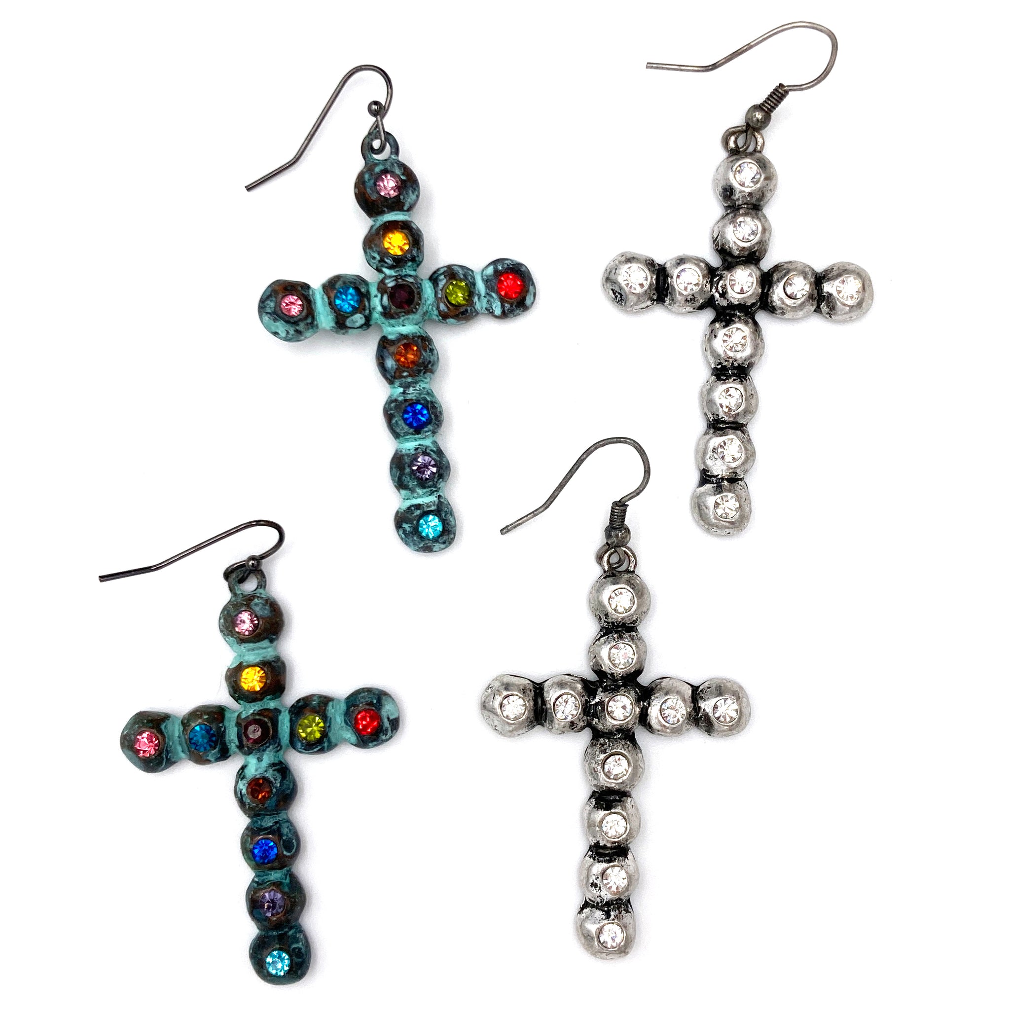 Colorful Crystal Large Cross Hook Earrings