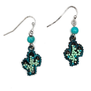 Cactus Beads Turquoise Patina Hook Earrings