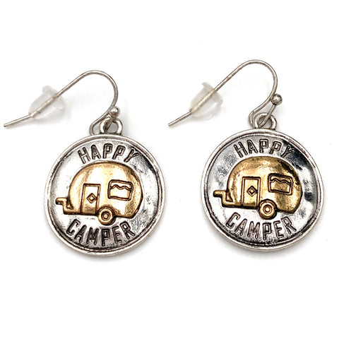 Happy Camper Silver Gold Hook Earrings