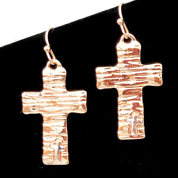 Hammered Cross on Cross Hook Earrings