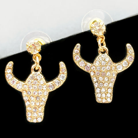 Longhorn Gold Rhinestone Crystal Stud Earrings