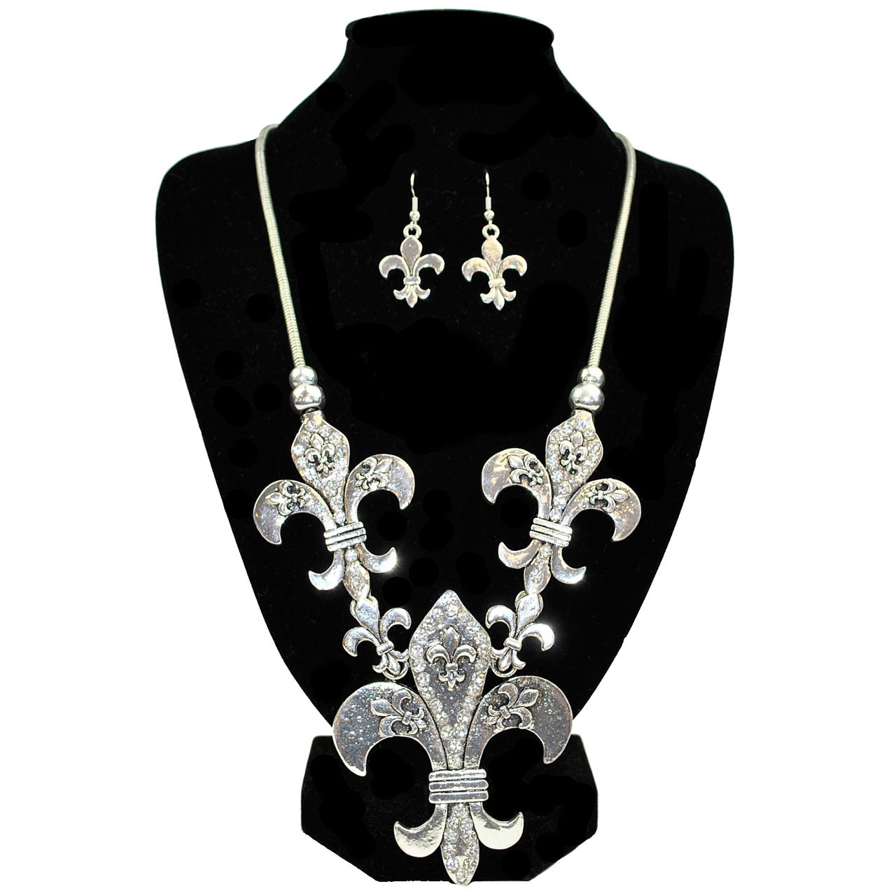 Metal Fleur De Lis Necklace with Earrings