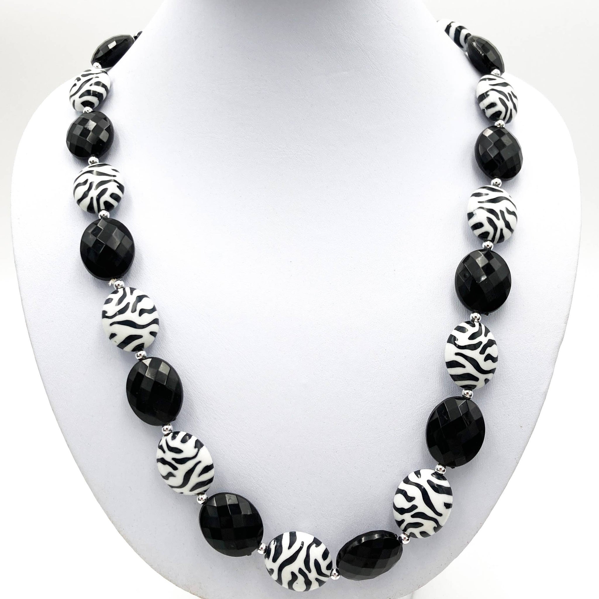 Zebra Black Bead Necklace