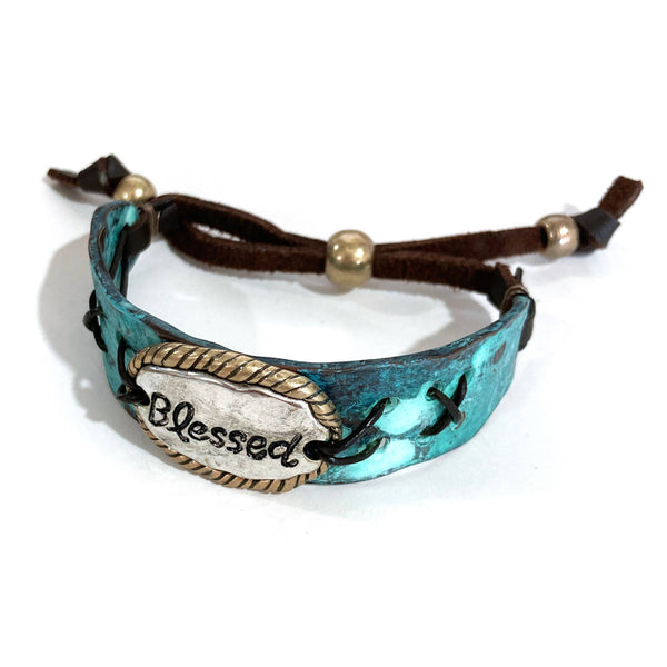 Blessed or Believe Plate Patina Cuff Bracelet