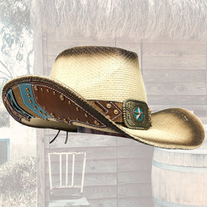 Western Texas Star Turquoise Hat Band Straw Cowboy Hat