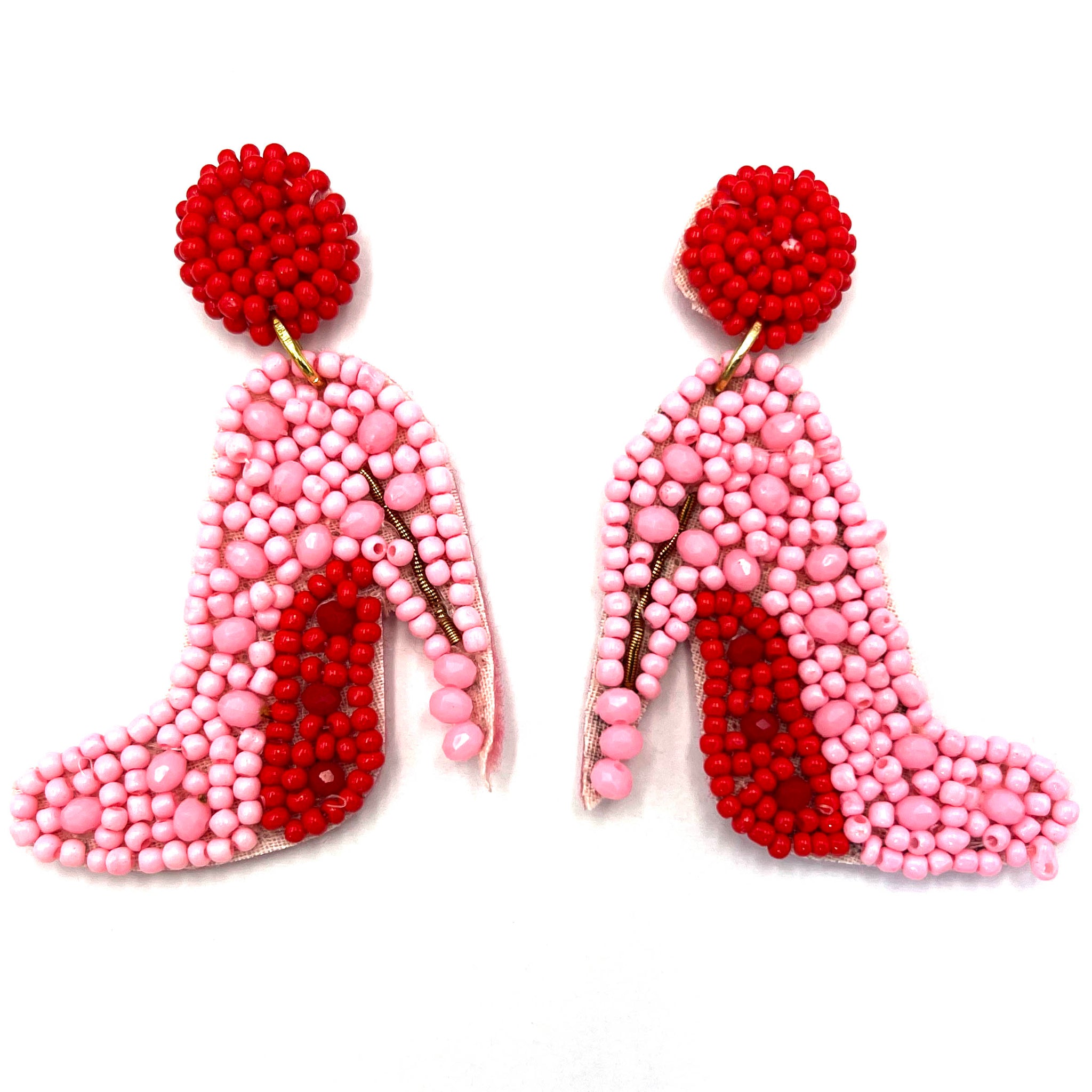 Pink and Red Heels Seed Bead Dangle Earrings