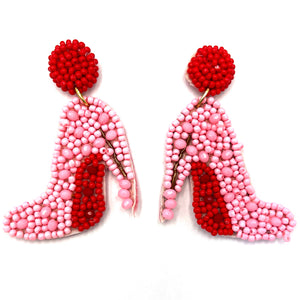 Pink and Red Heels Seed Bead Dangle Earrings