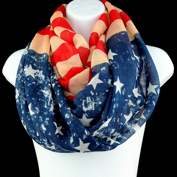 Vintage American Flag Red White Blue Infinity Scarf